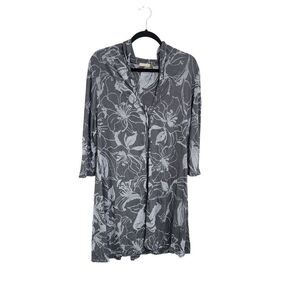 Chalet Lagenlook gray floral print open front kimono cardigan short sleeve L